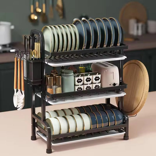 Cutlery Storage Rack, 3-Tier with Drainage, Knife, Knife Rack And Cutting Board Storage Stand, Multi-Functional Bowl And Dish Drainer, Suitable for Kitchen Countertop And Cabinet, Kitchen Organization And Storage.