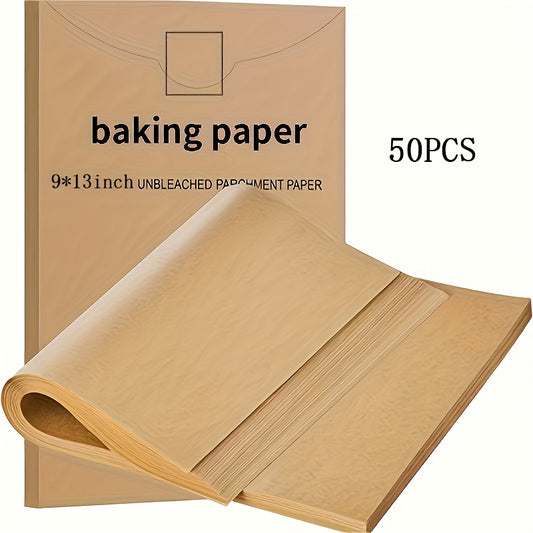 50pcs Pre-Cut Non-Stick Paper Baking Sheets - 9 x 13 Inch Unbleached Sheets for Half Sheet Pans, Perfect for Baking, Cooking, Grilling, Air Fryer, Steaming and More
