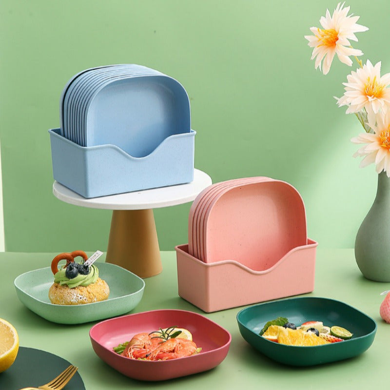 10 square plate tray - Portable snack breakfast plate set - Outdoor plate, plastic material - suitable for outdoor camping, picnic dishes, plates, camping plates and cutlery, outdoor cookware, camping, hiking supplies