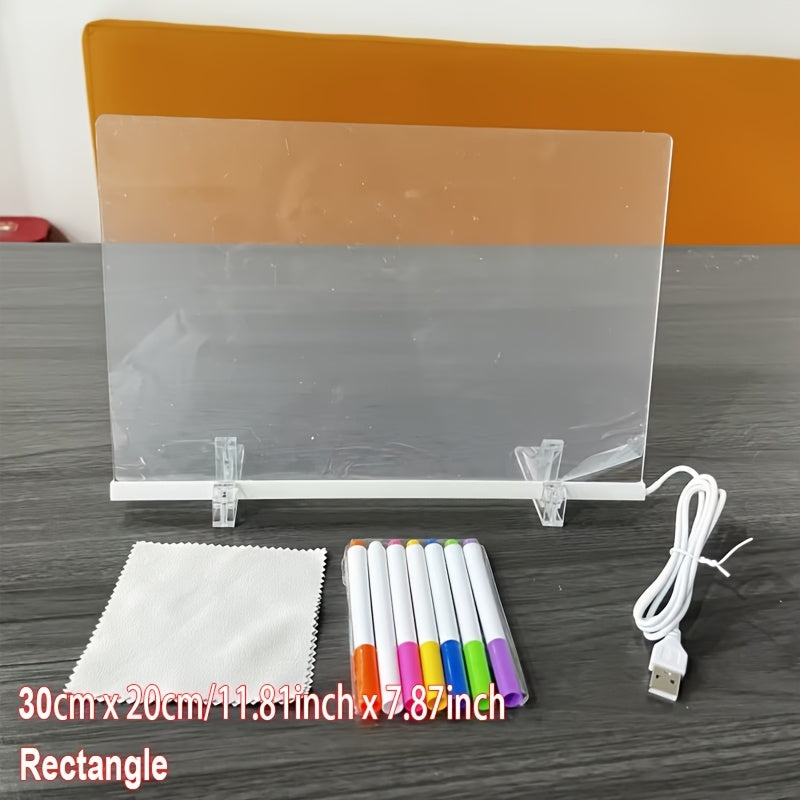 AMILL Acrylic LED Message Board - Erasable Light-Up Drawing Board with 7-Color Pens & Cleaning Cloth, USB-Powered Modern Desk Night Light for Birthdays, Special Occasions, Creative Gift Idea, Special Occasion Gift | Colorful
