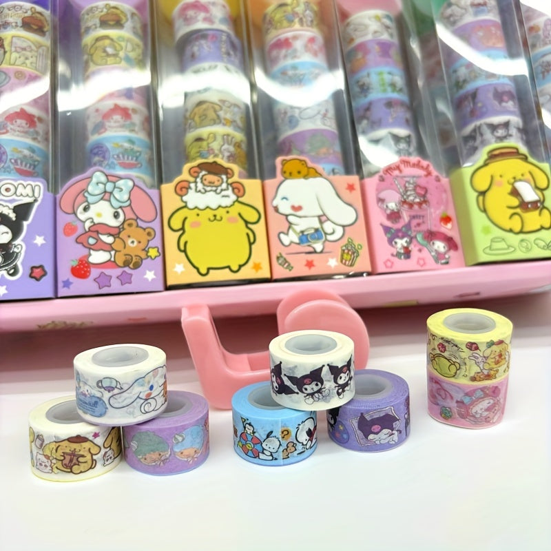 1 box of 8 rolls of adhesive paper + a cutter/set of random models Sanrio Hello Kitty Melody Yuguigou Pudding Dog Pacha Dog adhesive tape roll sealing sticker set sticker set small gift