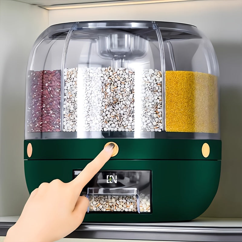 Large Capacity Rotating Waterproof Plastic Storage Container with Flip Top Lid, Multipurpose Grain Dispenser for Kitchen Organization and Storage of Cereal, Nuts, Flour, and Rice