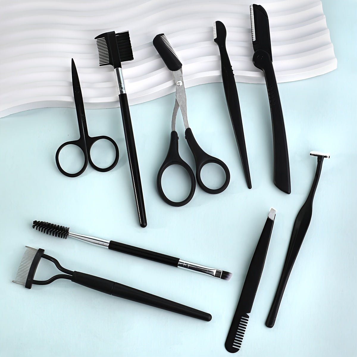 8/9/12pcs Stainless Steel Eyebrow Grooming Kit, Portable Black Set for Women and Men, Includes Eyebrow Brush, Razors, Comb, Scissors, Folding Razor, Trimmer, Tweezers with Comb, Lash Separator, No Electricity Needed