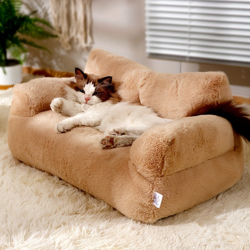 Deluxe Plush Cat Sofa Bed - Cozy, Washable Pet Couch for Small to Medium Cats and Dogs, Soft Polyester Cover