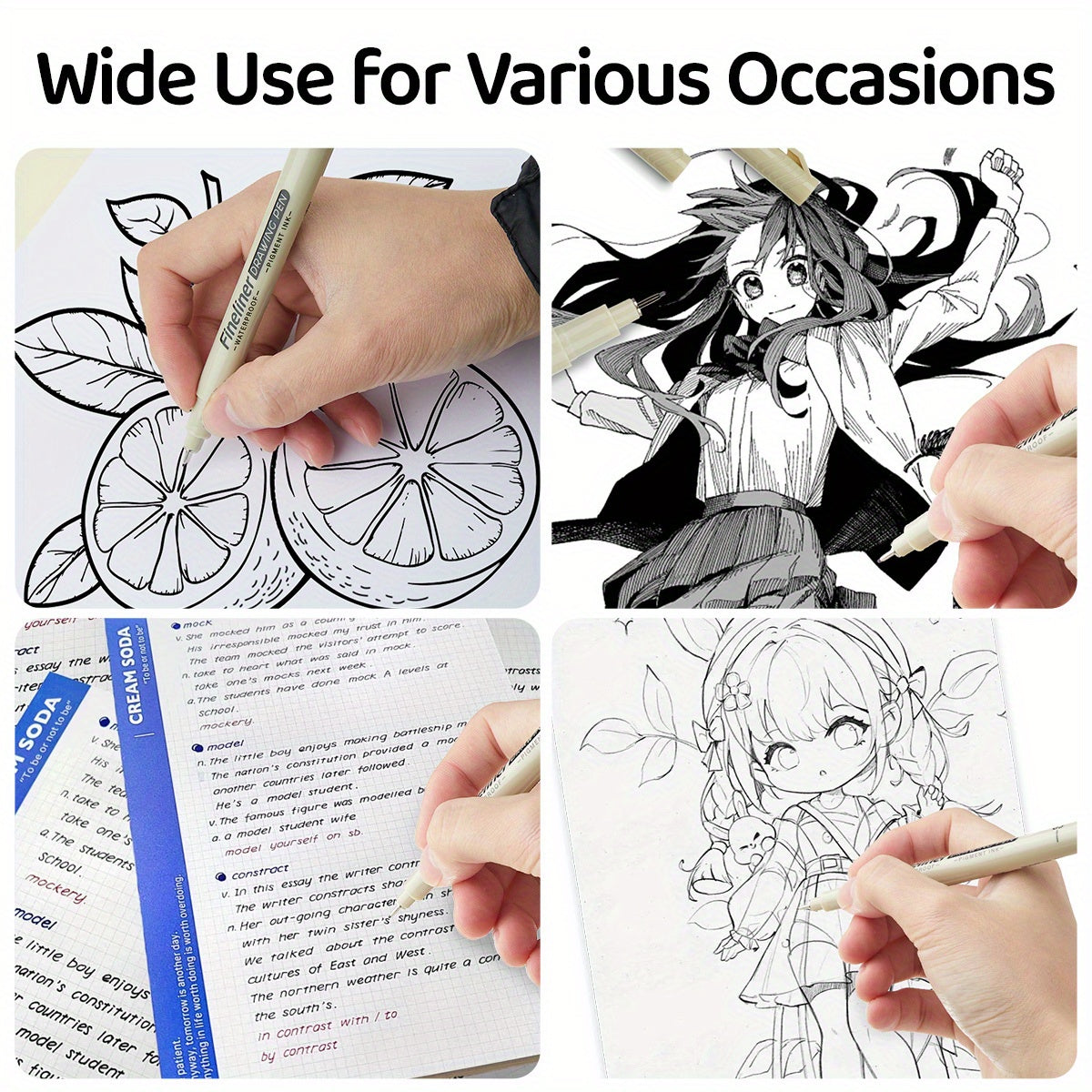 12pcs Fine Liner Waterproof Ink Pens Set - Black, Various Tip Sizes for Detailed Sketching, Journaling, Contouring & Cartoon Animation, Smooth Flowers & Precision Artwork
