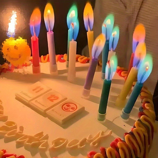 6/12/24pcs Colorful Flame Birthday Candles - Soy Wax Single-Wick Sparkling Glitter Candles for Indoor Cake Decorations, Perfect for Parties & Gifts, Birthday Candles for Cake