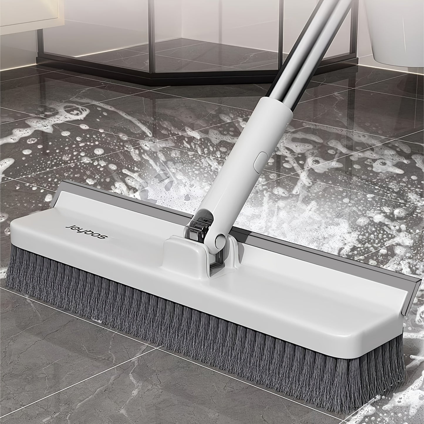 2-in-1 Heavy-Duty Floor Scrub Brush with Long Handle - Stainless Steel & Plastic, Rotating Head for Easy Cleaning of Floors, Carpets, Walls, Patios, Bathrooms