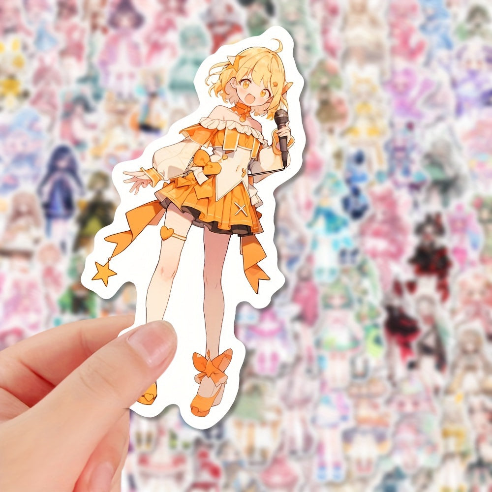 100pcs Reusable Vinyl Anime Character Stickers, Herringbone Pattern, Self-Adhesive Decals for Phone Case, Notebook, Laptop, Water Bottles, Guitar, Plastic Surfaces, with for Ages 14+