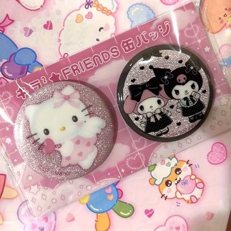 1 Sanrio badge, cute shiny pink Hello Kitty badge, charm melody badge decoration, practical clothes and schoolbag decoration, perfect birthday and holiday gifts