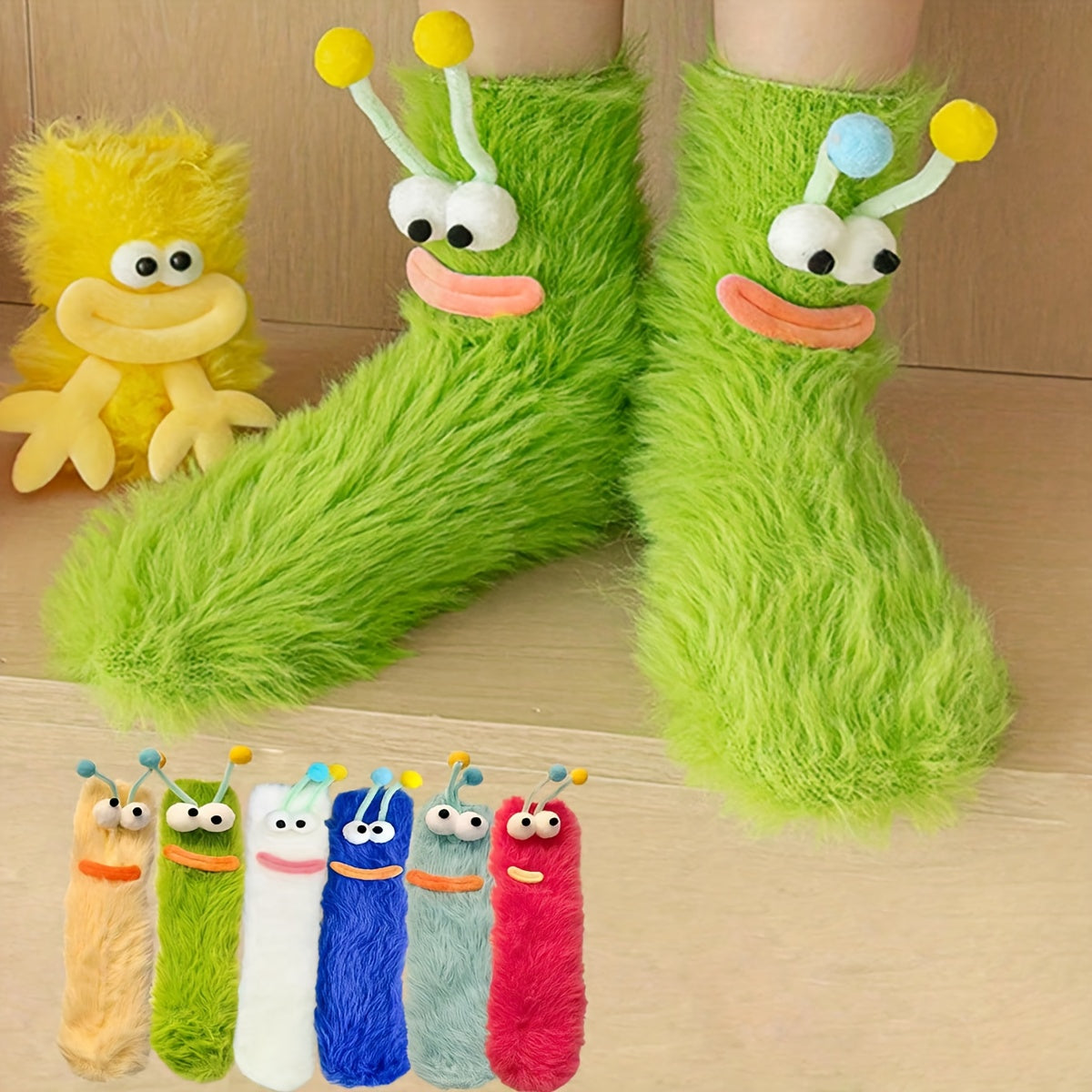 1 Pair Cute Plush Socks - door Footwear, Playful Sock Design, Soft Texture Socks