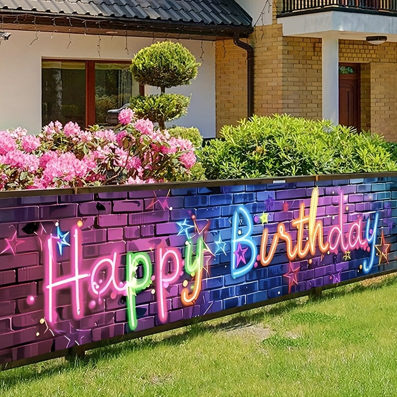1pc Glow Neon Birthday Long Banner - 78.7"x15.7" Polyester Happy Birthday Garden Yard Decoration with Vibrant Neon Design, Perfect for Outdoor Party Decorations and Celebrations, Celebration Accessory | Festive Party Signage