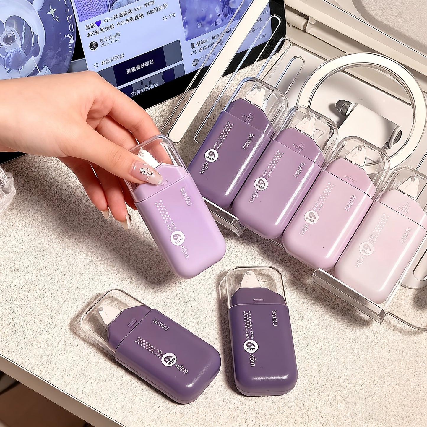 6 Tubes/6 Roll Set (4 Color Variants) All-in-One Double-Sided Glue Stick/Adhesive Tape Kit.