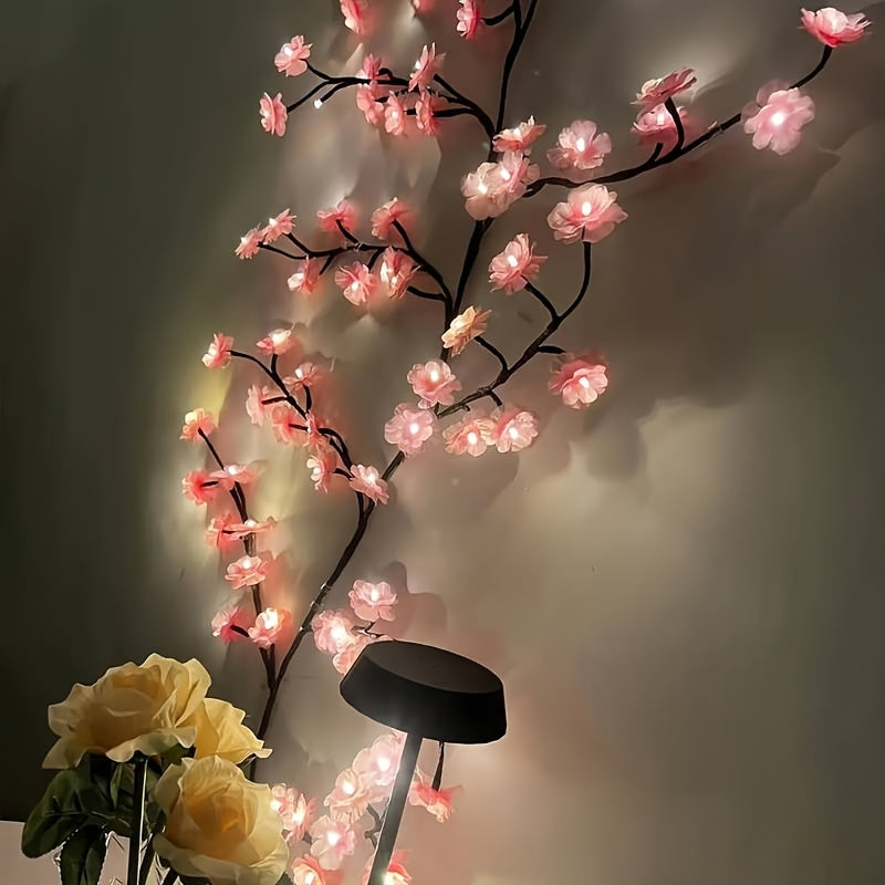 1pc Kinpho Cherry Blossom LED Branch Lights, 72/96/144 LEDs, Flexible and Bendable Sakura Vine String Lights, 8 Flashing Modes, USB Powered, DIY for Indoor Atmosphere Decoration, Ideal for Bedroom, Living Room, Wall, Party, H