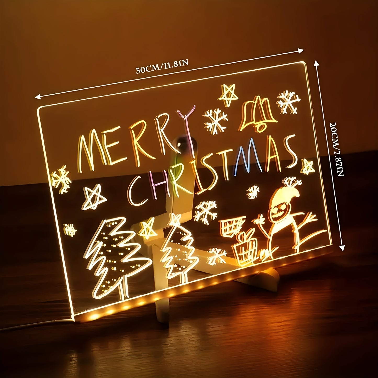 [1pc Luminous LED Drawing Board] 1pc Luminous Drawing Board, Creative Design Transparent Acrylic LED Light Panel, USB Powered Erasable Graffiti Board with 7 Color Markers, Desktop Memo Pad with Stand, Ideal for Home, Office D
