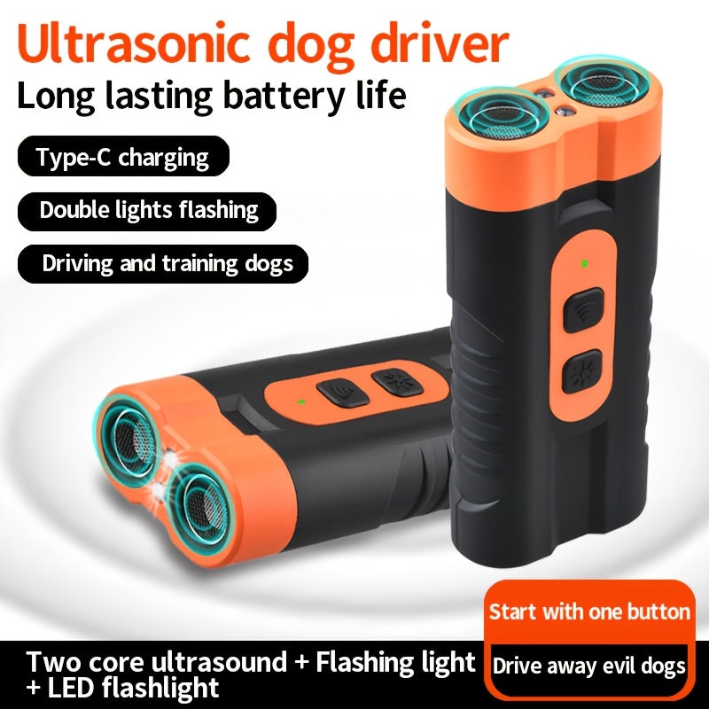 1pc PetSafePro USB Rechargeable Ultrasonic Dog Repellent, Dual-Core High-Power Bark Stopper with LED Flashlight, Portable Anti-Bite Device for Outdoor Use
