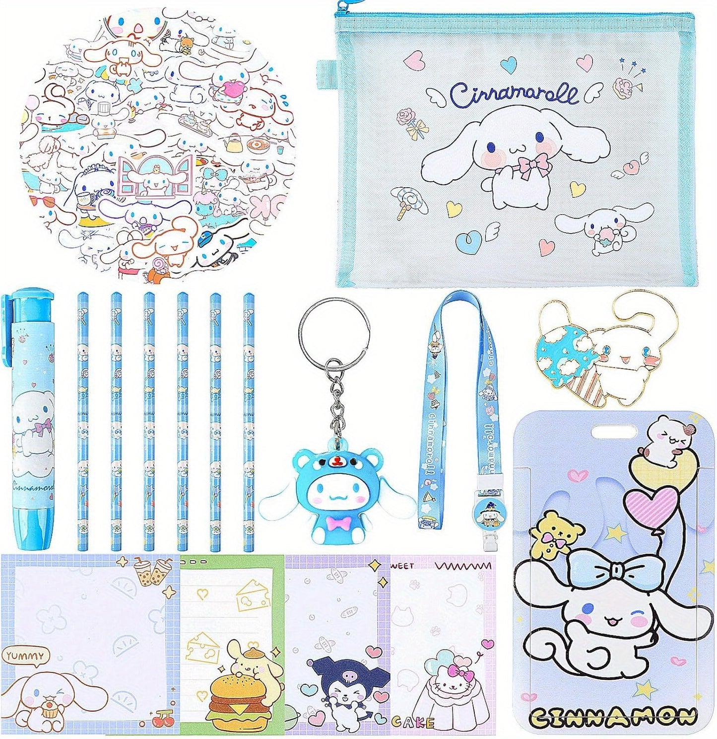 Sanrio 1 Set Of Yuguigou And Kulomi Stationery Set, Including Stickers, Pencils, Pencil Erasers, Sticky Notes, Lanyards With Identity Badges, Anniversary And Graduation Gift Bags, Birthday Gift Gifts