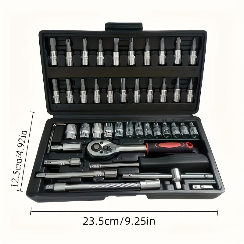 43pcs 1/4" Heavy-Duty Socket Set With Quick-Release Ratchet, Screwdriver Kit, And Extension For Manual Use On Automobiles And Trucks - Includes Durable Iron Construction,