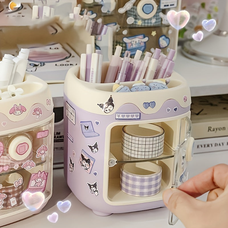 Hello Kitty & Kuromi Large Desk Organizer | Multi-Functional Pen Holder for Makeup Brushes & Stationery, Durable PVC, Perfect Gift for Fans
