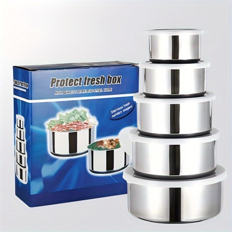 5pcs Stainless Steel Sealed Storage Box Set with Lids - Durable, BPA-Free, Leak-Proof Containers for Food Storage, Perfect for Home, Hotel, RV Use, Outdoor Essentials | Sleek Stainless Finish | Durable Construction, Food Stor