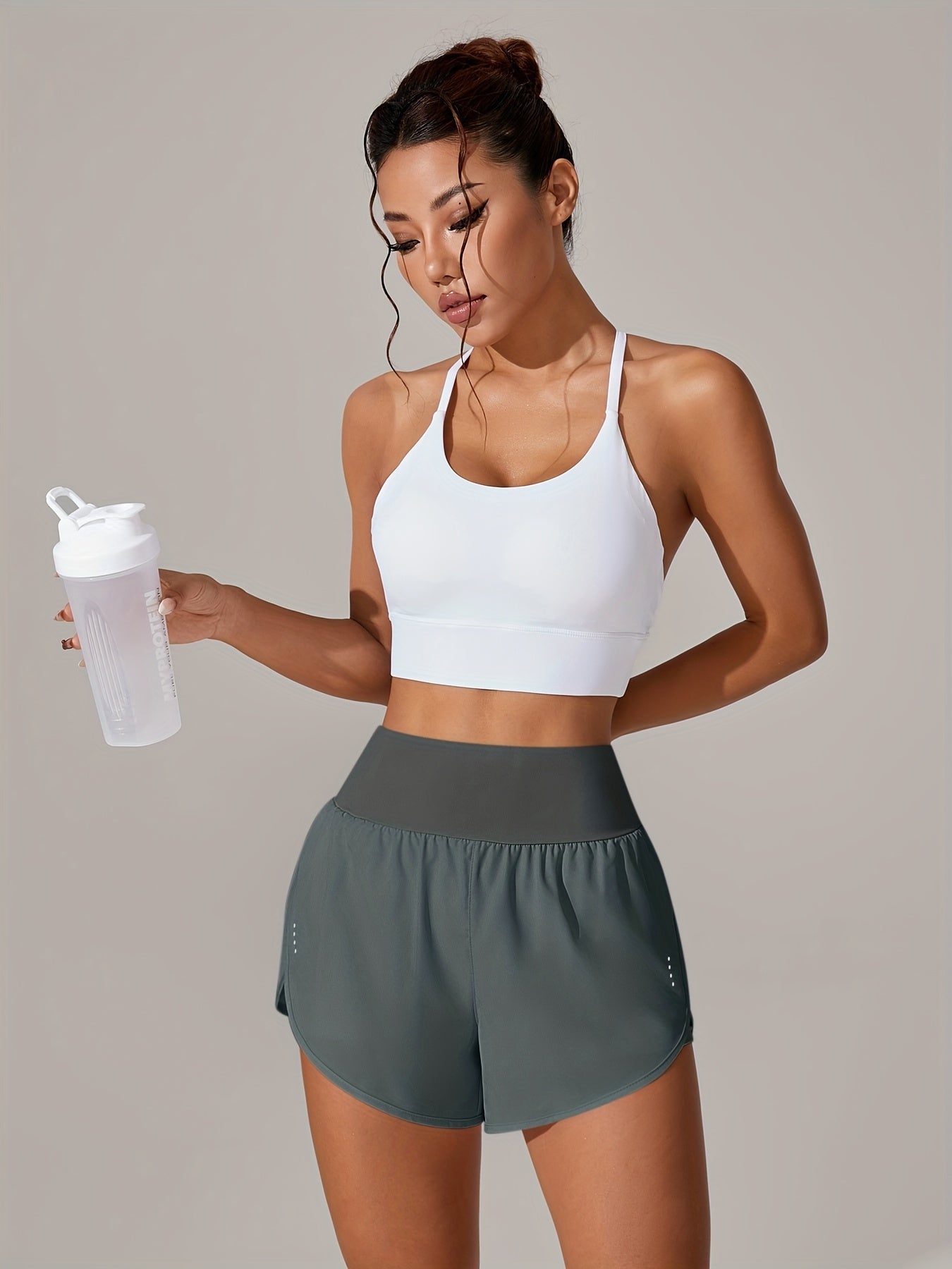 Light Blue High-Waisted Yoga Shorts with Ruffles