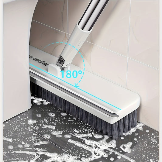 2-in-1 Heavy-Duty Floor Scrub Brush with Long Handle - Stainless Steel & Plastic, Rotating Head for Easy Cleaning of Floors, Carpets, Walls, Patios, Bathrooms