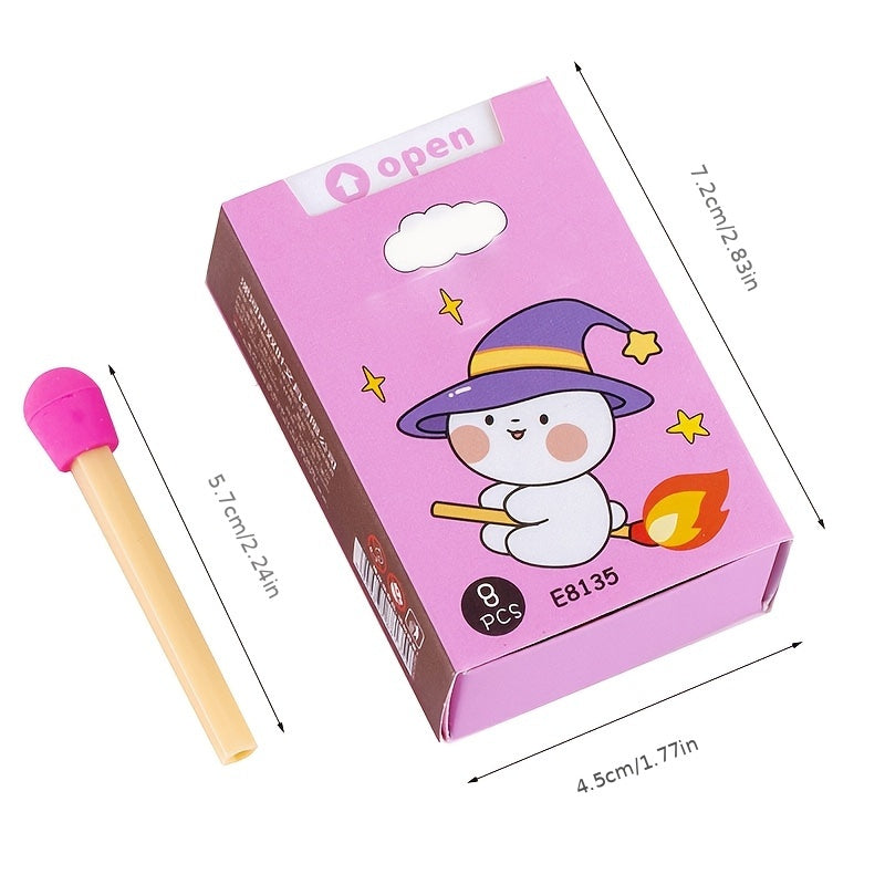 1 Box of 8 Fun Erasers - Creative Colorful Mini Matchstick Shaped Erasers, Holiday Gifts and Rewards, Boxed Eraser Set, Suitable for Christmas/New Year/Thanksgiving/Birthday/Family Gathering, Ideal for Adults over 14 Years Ol