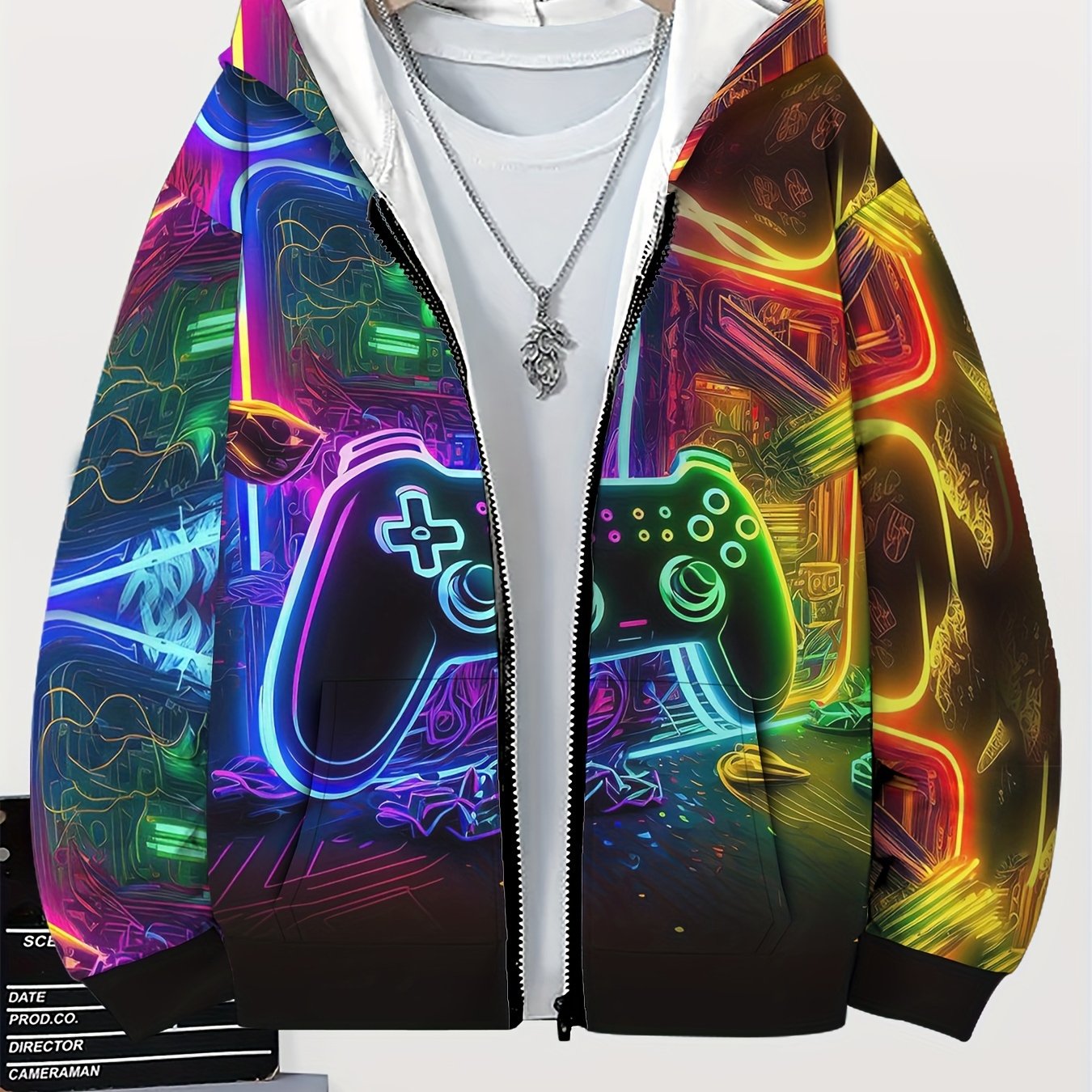 [Autumn Hooded Sweatshirt] Cool Fashion Boys Autumn and Winter Hooded Cardigan Zipper Sweatshirt | Long Sleeve Hooded Sportswear with Red Light Game Controller