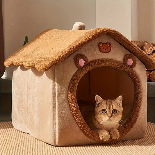 Cozy Polyester Cat House Bed, Removable and Washable Plush Pet Cave Nest, Warm and Soft Indoor Kitty Shelter, Christmas Gift for Cats