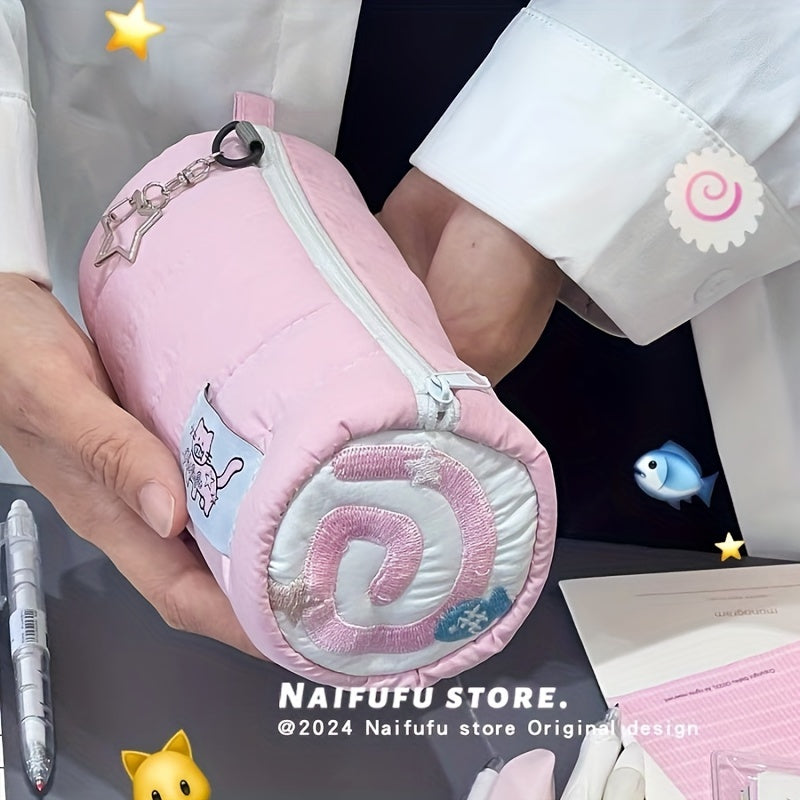 Pink Cat Pencil Case - Fluffy, Cute, High-Quality Fish Board Design, Large Capacity for Pens