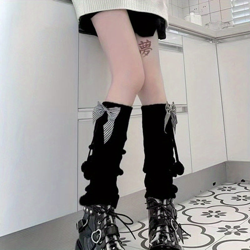 Women's & ' Plush Ball Foot Warm Knee Socks with Bow