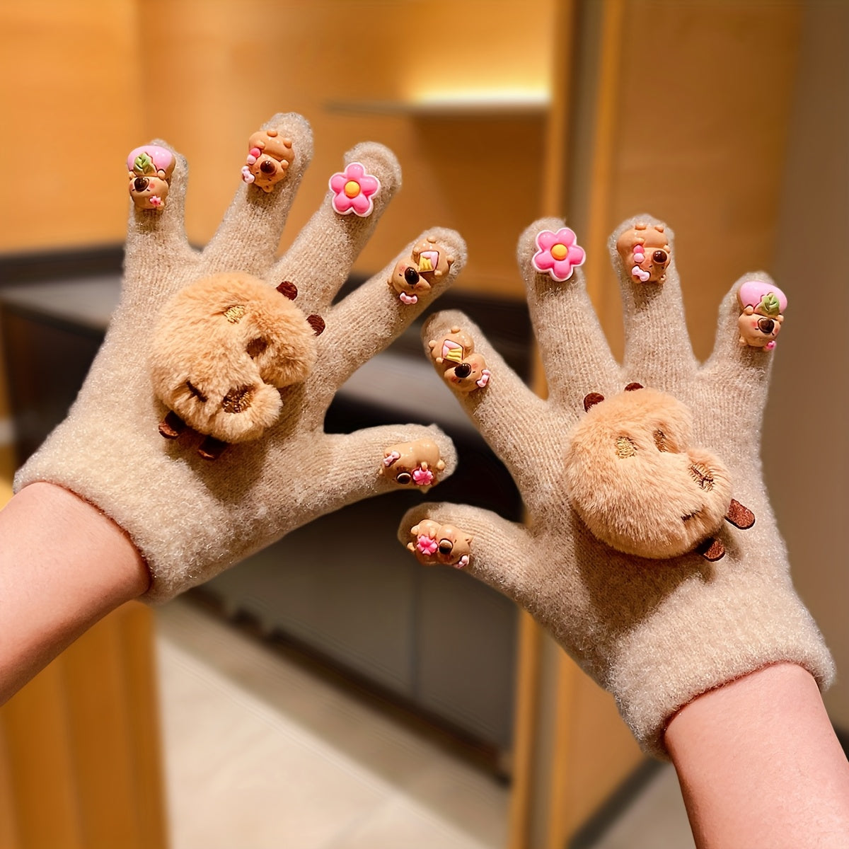 Cute Women's Autumn and Winter Gloves with Panda