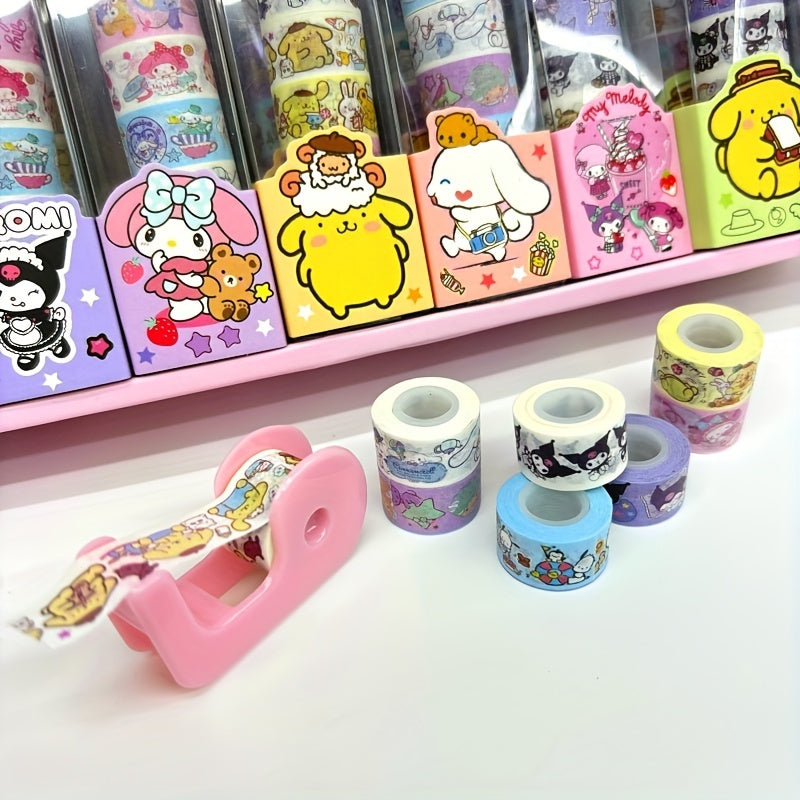 1 box of 8 rolls of adhesive paper + a cutter/set of random models Sanrio Hello Kitty Melody Yuguigou Pudding Dog Pacha Dog adhesive tape roll sealing sticker set sticker set small gift