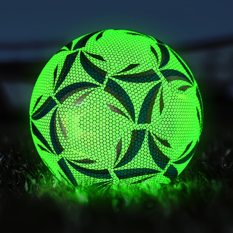 [Fluorescent Soccer Ball] 1pc Shiny Fluorescent Green Soccer Ball Wearable PU Size 5 | Professional Match Ball for Outdoor Training & Home Entertainment, Perfect for Birthday Gifts, Soccer Training Gear