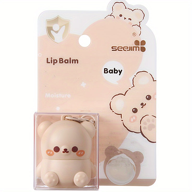 Hypoallergenic Lip Balm - Moisturizing, Soothing for Dry Lips | Cute Cartoon Bear Design, Glossy Finish, Unisex Adult