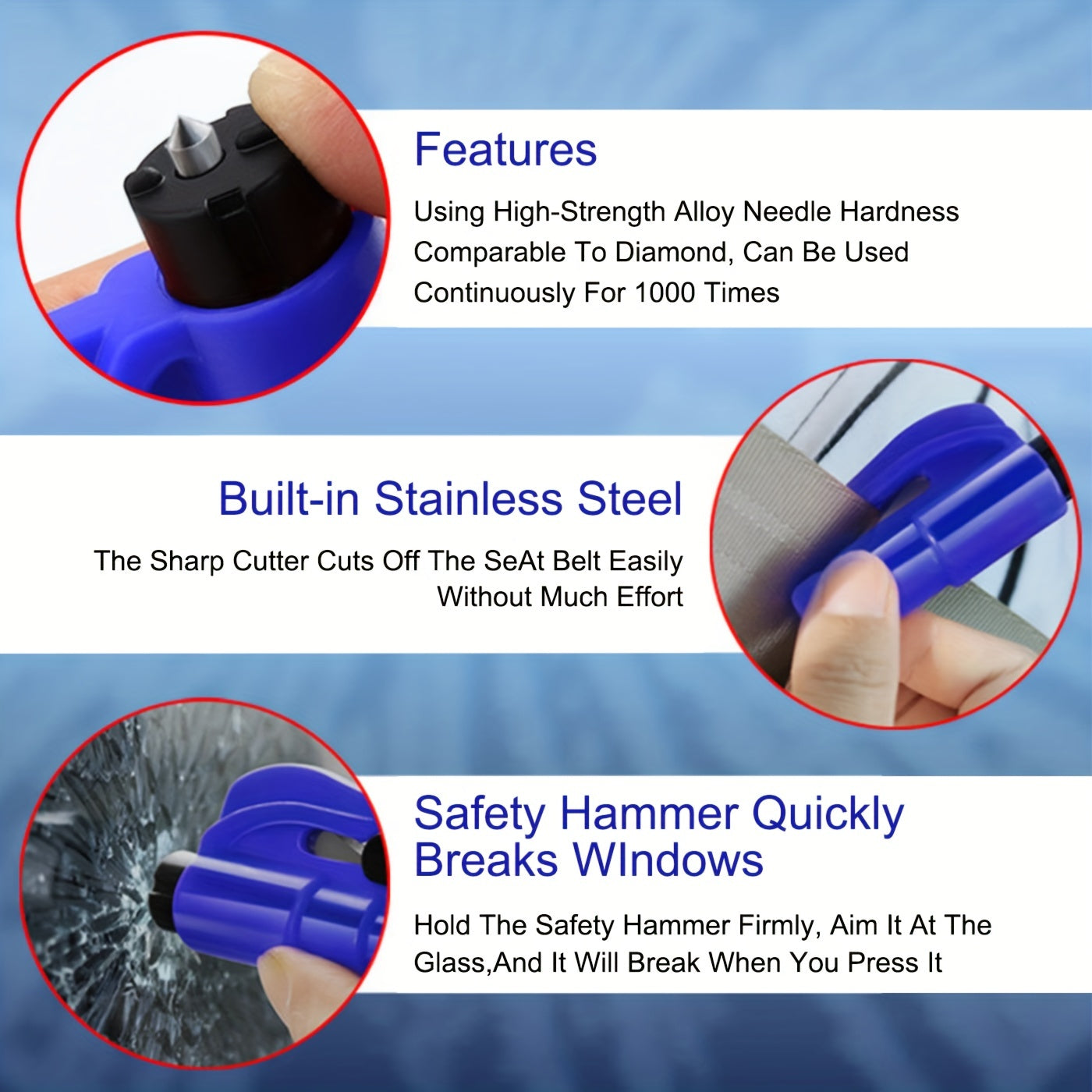 2-in-1 Emergency Rescue Master - Safety Belt Cutter and Window Breaker with Durable Metal Hammer for Quick Escape - Essential Life-Saving Tool for Vehicle Emergencies