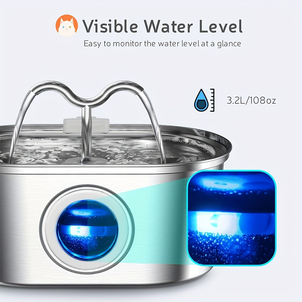 Stainless Steel Double Head Automatic Pet Water Dispenser, Large Capacity Mute Filter Dog Water Bowl, USB Powered, No Plug Required, Without Battery
