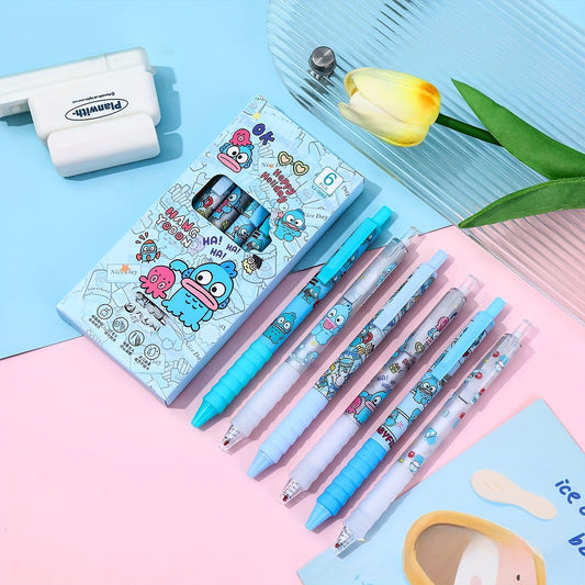 6pcs Sanrio Clownfish Quick-Dry Gel Pens, Fine Point, Black Ink, Smooth Writing for Journaling, Office Supplies, and School Stationery