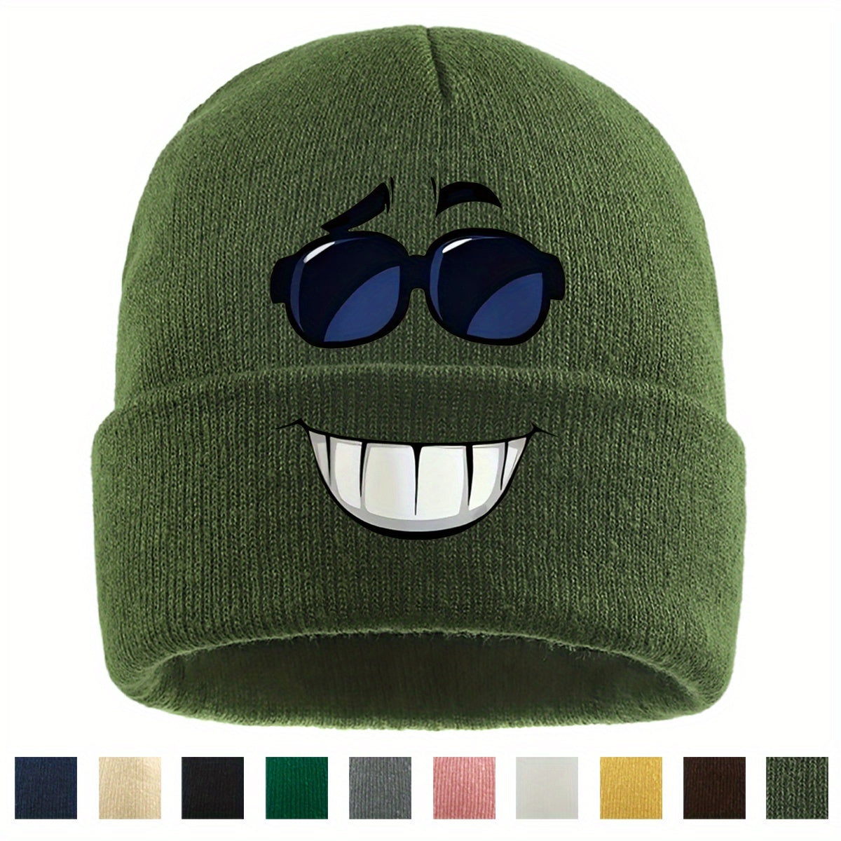 1pc Fashion Glasses joyful Face Funny Pattern Beanie Knit Hat