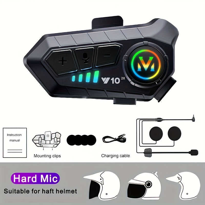 Wireless Motorcycle Helmet Intercom, 2-Rider 300M Range, Noise Reduction Earphone, Music Sharing, Call Control, Type-C Charging, 1000mAh Lithium Polymer Battery, Plastic Material, No Charger Included