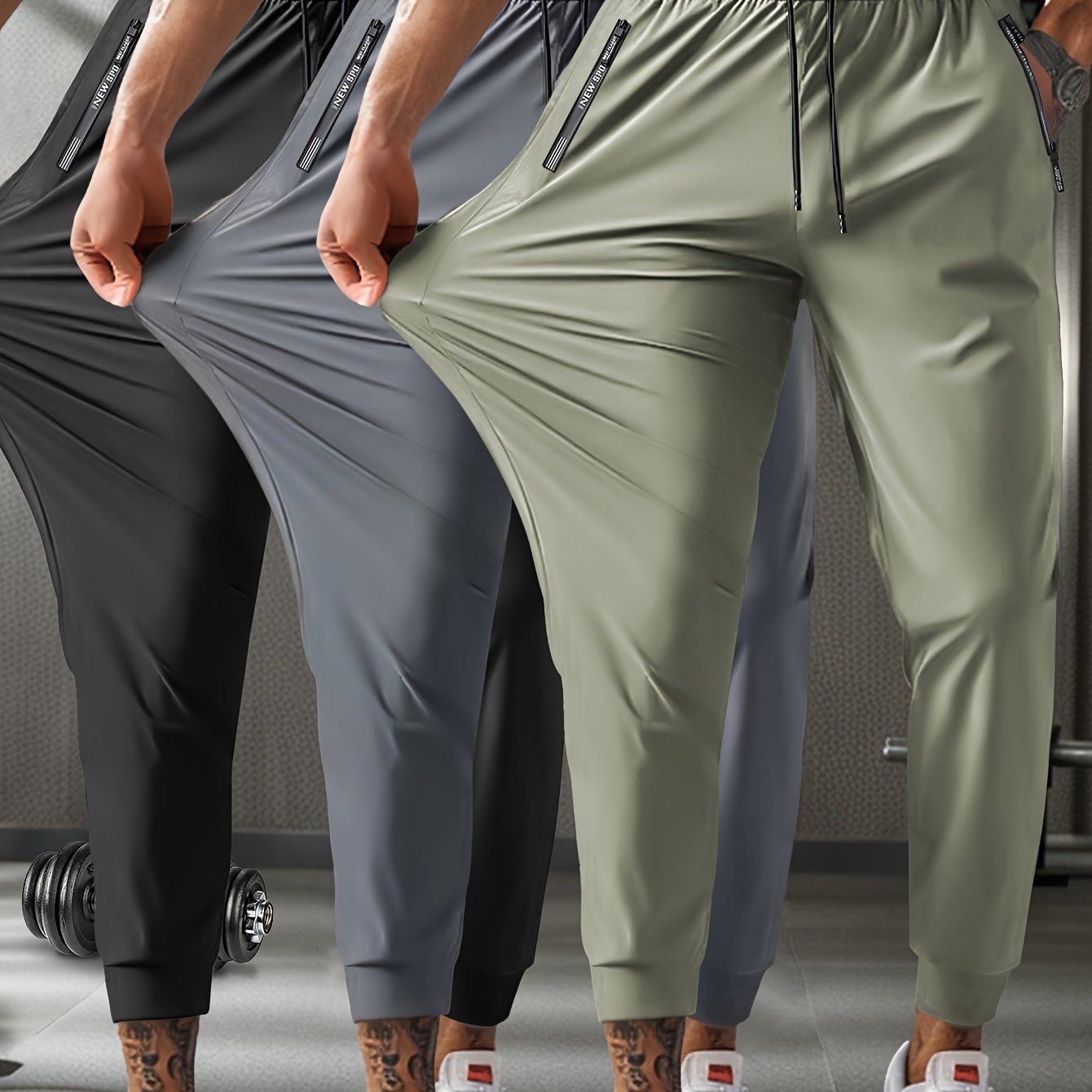 Men's Breathable Casual Sports Pants with Zipper Pockets