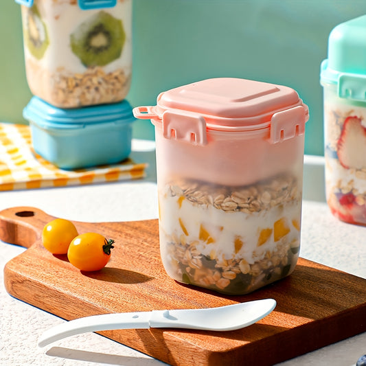 YUHUPHYLLIC Portable Salad Cup with Spoon and Seasoning Holder - Leak-Proof, BPA-Free Plastic Meal Prep Container for Yogurt, Oats, and Healthy Snacks - Ideal for Picnics, Lunches, and Breakfast, Easy to Carry, Kitchen Essent