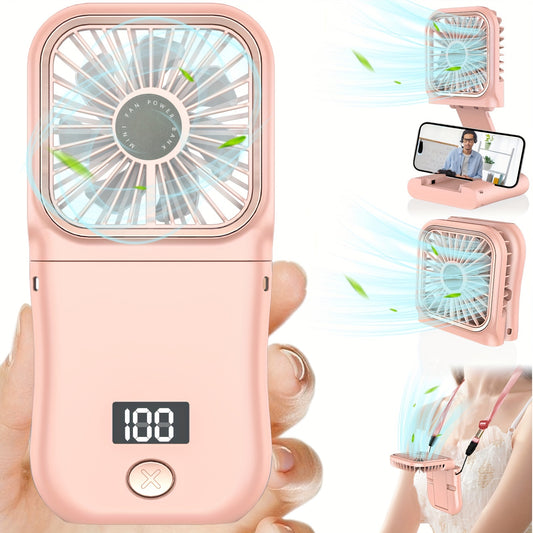 3000mAh USB Rechargeable Portable Handheld Mini Fan with Digital Display, 180° Adjustable, 3-Speed, Ultra-Thin Folding Neck Design for Personal Cooling, Travel, Sports