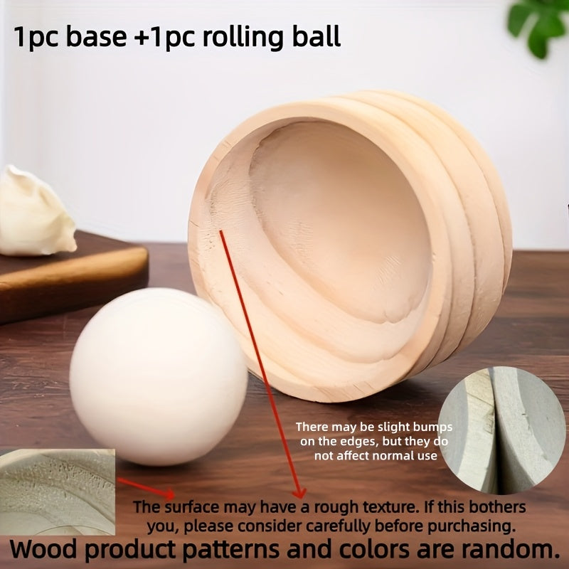 1pc Wooden Dumpling Maker with Rolling Ball - Manual Kitchen Tool for Perfectly Round Dumplings, No Electricity Needed.