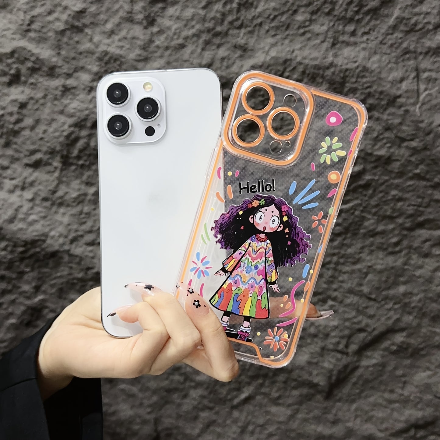 Adorable Curly Hair Girl with Luminous Anti-Fall Mobile Phone Case for iPhone15 Pro 14 Plus 13 12 11ProMax Full Protection Back Cover