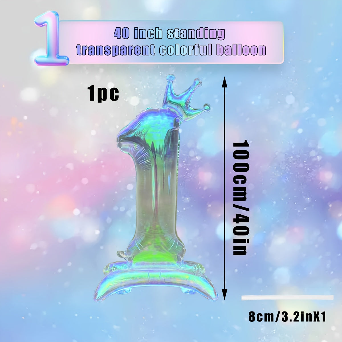 A Large 40-Inch New Transparent Rainbow Crown-Shaped Balloon with a Base, Suitable for Birthday Party Decorations, Spring Party Decorations, Ocean-Themed Parties, Anniversaries, Valentine'S Day Room And Outdoor Decorations, C