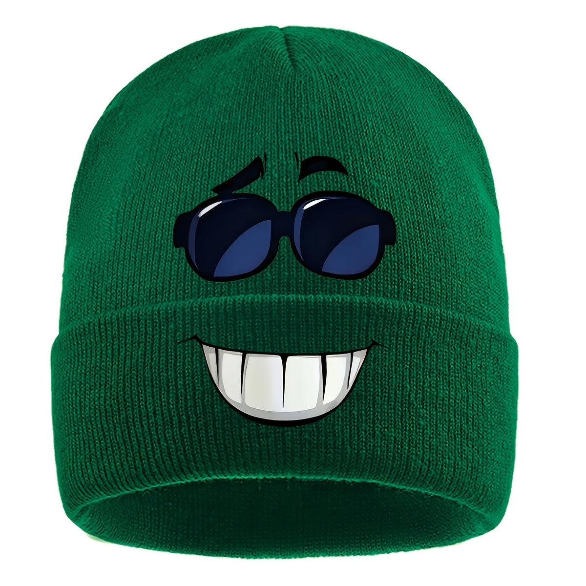 1pc Fashion Glasses joyful Face Funny Pattern Beanie Knit Hat