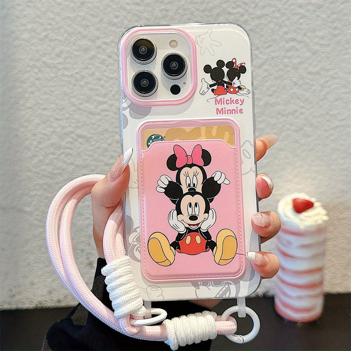 Disney Series Mobile Phone Case, Mickey Minnie Compatible with iPhone16 16promax 13 14 15 15pro 15promax 16pro XSMAX XR 7/8/mini13/mini12 Card Holder, Card Bag, with Lanyard This soft protective case provides full body protec