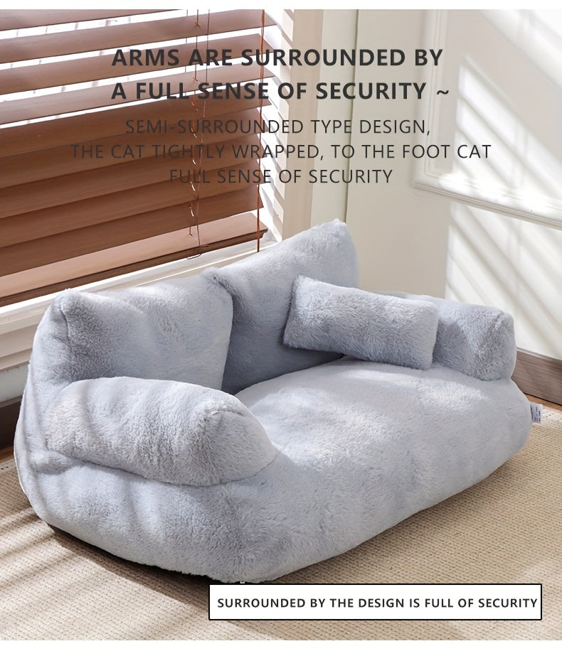 Deluxe Plush Cat Sofa Bed - Cozy, Washable Pet Couch for Small to Medium Cats and Dogs, Soft Polyester Cover