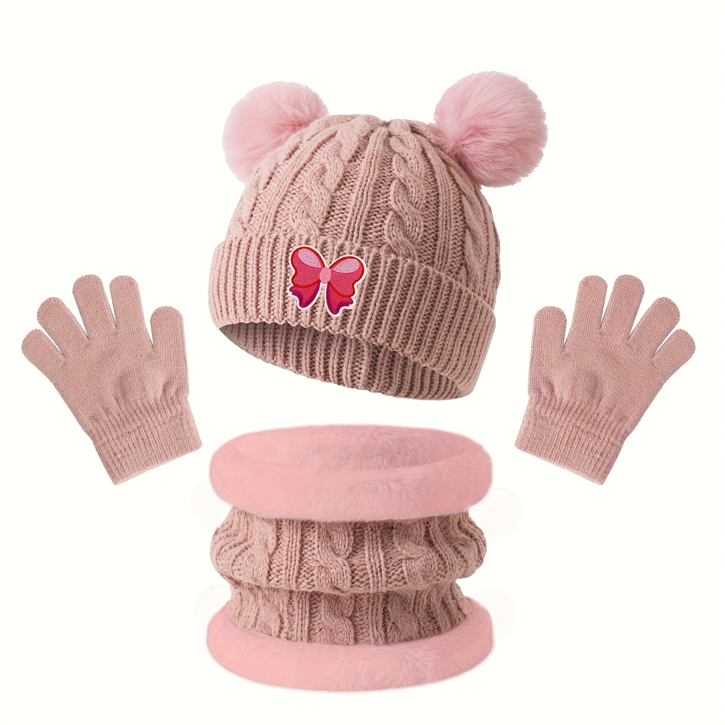 3pcs Kids Winter Set -Lined Hat, Scarf & Gloves
