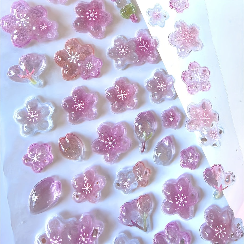 3D Pink Cherry Blossom Embossed Stickers - Waterproof Crystal Floral Decals for Phone Cases, Laptops, Journals, and DIY Crafts, Journal Embellishments | Artistic Stickers | Plastic Construction, Cherry Blossom Wall Stickers